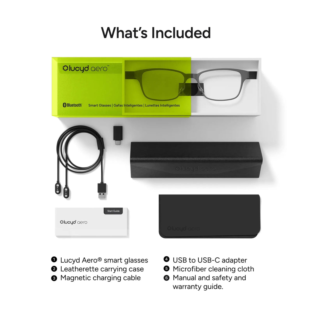 Lucyd AERO Falcon glasses and included accessories