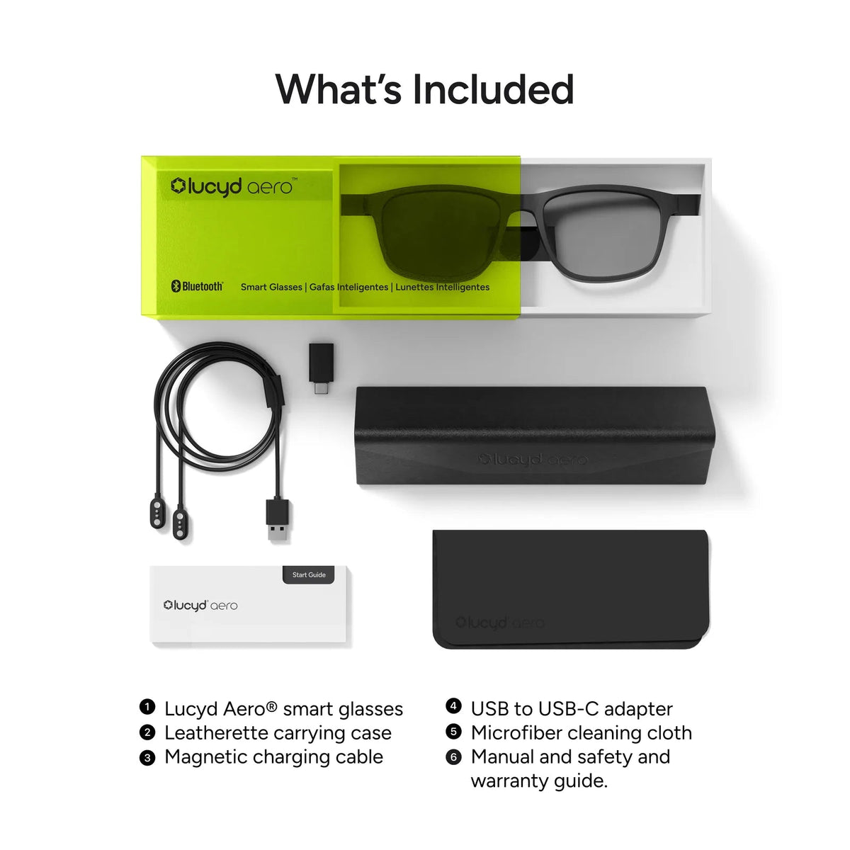 Lucyd AERO Phantom Polarized glasses and included accessories