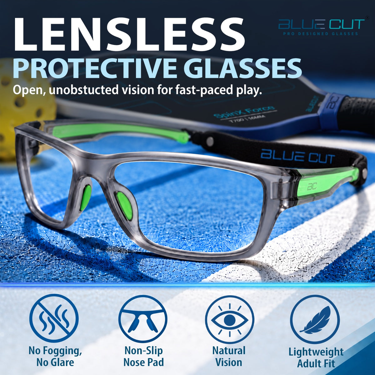 BRUNO lensless pickleball glasses in Gray-Green