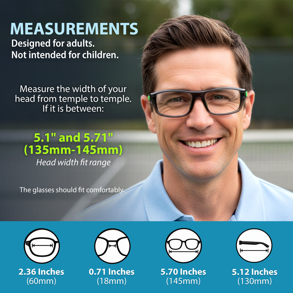 BRUNO lensless frame dimensions and adult fit