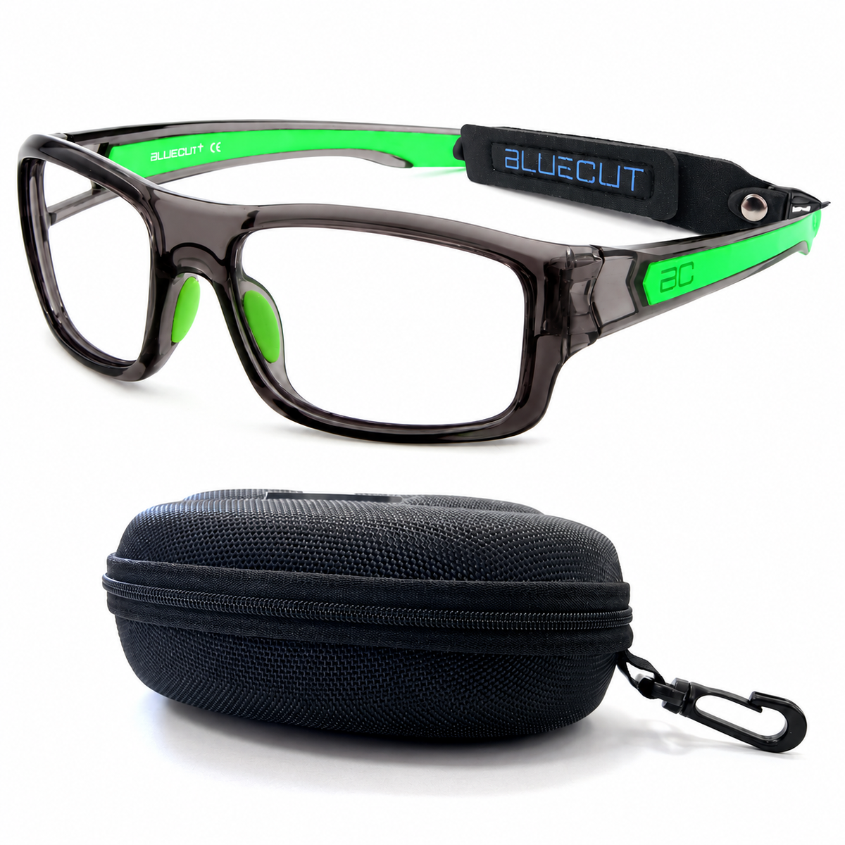 BRUNO Gray-Green lensless pickleball glasses with adjustable strap and protective case