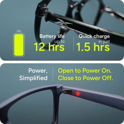 Reebok Dash LCD011-20 — up to 12 hours of battery life and 1.5-hour charging; automatic hinge power