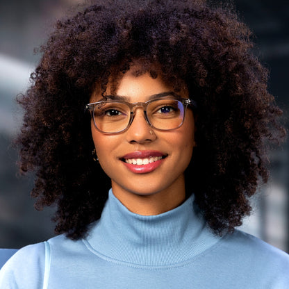 Woman wearing Reebok Thunder smart glasses