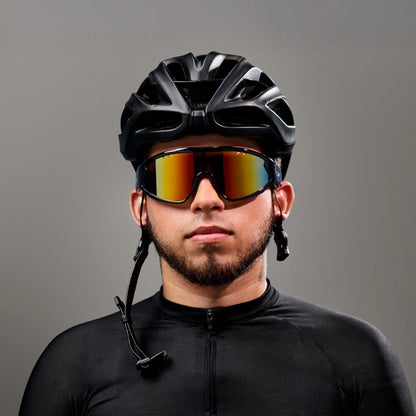 Cyclist wearing Reebok Voltage red mirror sunglasses