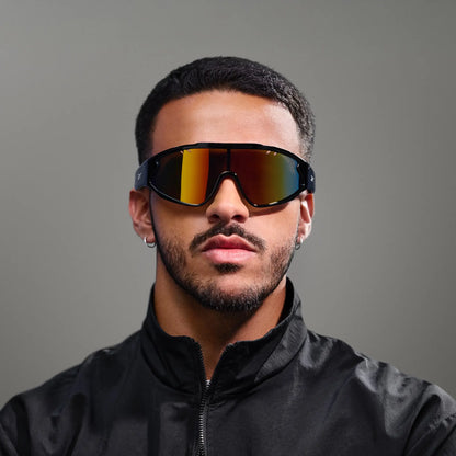 Man wearing Reebok Voltage red mirror smart sunglasses